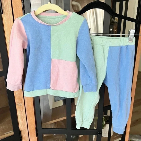 H&M kids 90s matching set sweatshirt joggers color block toddler long sleeve - Picture 1 of 7